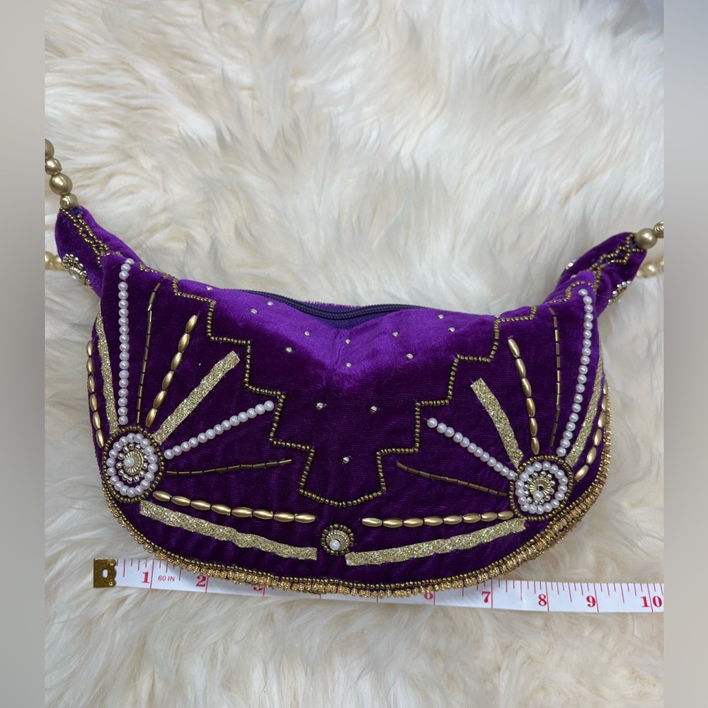Fortune Cookie Bag Purple Velvet Encrusted with Beads NWOT - Picture 11 of 12